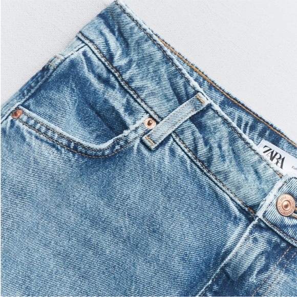 ZARA CONTRASTING Z1975 DENIM MIDI SKIRT NWT - Picture 3 of 5